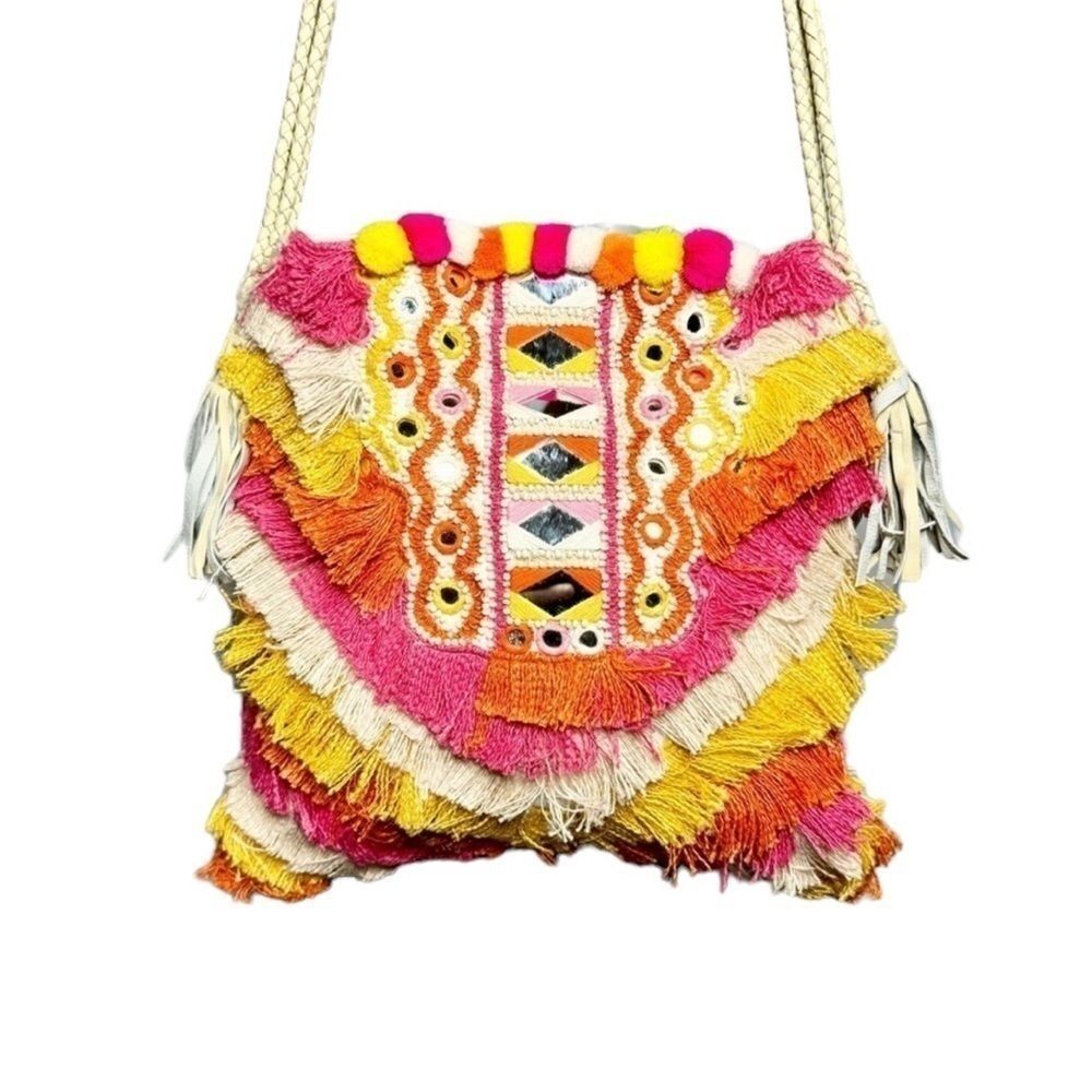 Antik Batik Frika Embellished Embroidered Fringe Hobo New Bright Unique Festival